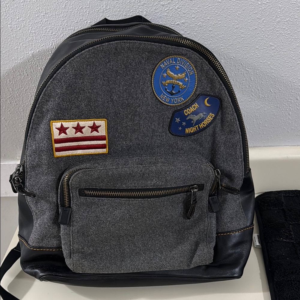 Coach Gray and Black Backpack with Decorative Patches